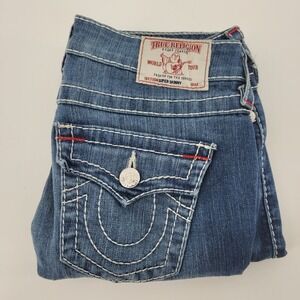True Religion Super Skinny Jeans 27 Blue White Big‎ T Stitch Denim Womens